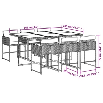 Set mobilier de grădină cu perne, 7 piese, gri, poliratan - Img 5