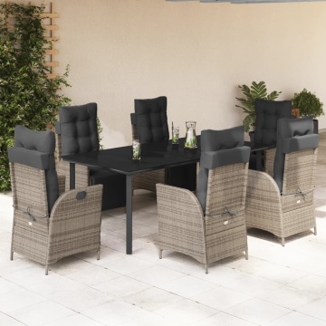 Set mobilier de grădină cu perne, 7 piese, gri, poliratan - Img 1