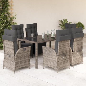 Set mobilier de grădină cu perne, 7 piese, gri, poliratan - Img 1