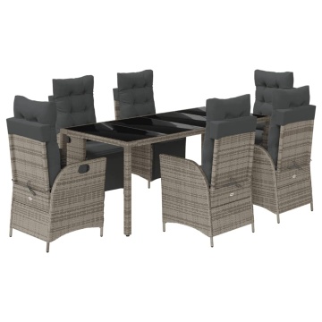 Set mobilier de grădină cu perne, 7 piese, gri, poliratan - Img 2