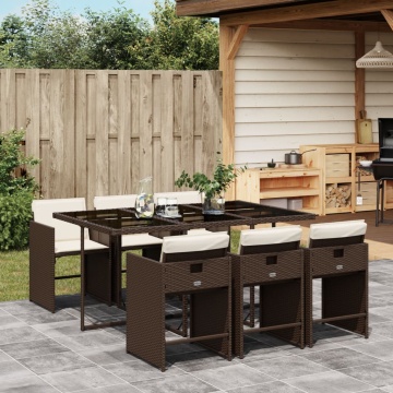 Set mobilier de grădină cu perne, 7 piese, maro, poliratan - Img 1