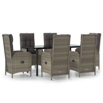 Set mobilier de grădină cu perne, 7 piese, negru/gri, poliratan - Img 2