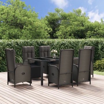 Set mobilier de grădină cu perne, 7 piese, negru/gri, poliratan - Img 1
