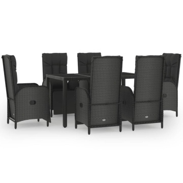 Set mobilier de grădină cu perne, 7 piese, negru/gri, poliratan - Img 2