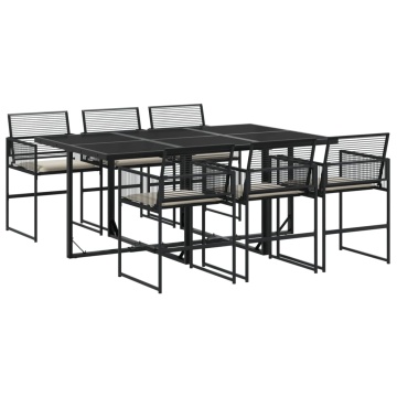 Set mobilier de grădină cu perne, 7 piese, negru, poliratan - Img 2