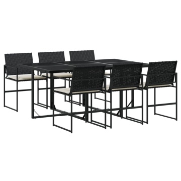 Set mobilier de grădină cu perne, 7 piese, negru, poliratan - Img 2
