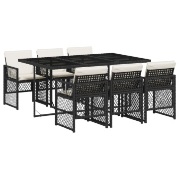 Set mobilier de grădină cu perne, 7 piese, negru, poliratan - Img 2