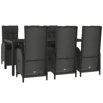 Set mobilier de grădină cu perne, 7 piese, negru, poliratan - Img 3