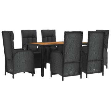 Set mobilier de grădină cu perne, 7 piese, negru, poliratan - Img 3
