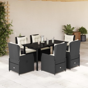 Set mobilier de grădină cu perne, 7 piese, negru, poliratan - Img 1