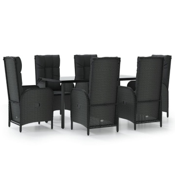 Set mobilier de grădină cu perne, 7 piese, negru, poliratan - Img 2