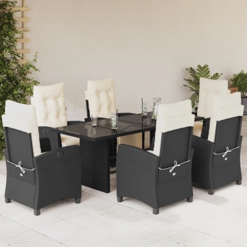 Set mobilier de grădină cu perne, 7 piese, negru, poliratan - Img 1