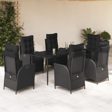 Set mobilier de grădină cu perne, 7 piese, negru, poliratan - Img 1