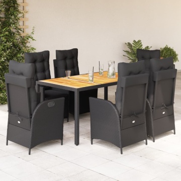 Set mobilier de grădină cu perne, 7 piese, negru, poliratan - Img 1