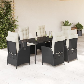 Set mobilier de grădină cu perne, 7 piese, negru, poliratan - Img 1