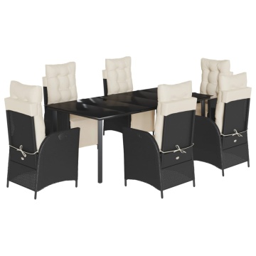 Set mobilier de grădină cu perne, 7 piese, negru, poliratan - Img 2