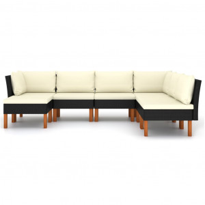 Set mobilier de grădină cu perne, 7 piese, negru, poliratan - Img 2