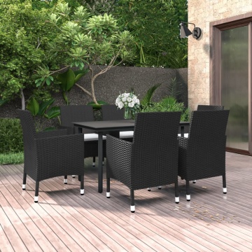 Set mobilier de grădină cu perne, 7 piese, poliratan și sticlă - Img 1