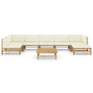 Set mobilier de grădină cu perne, 8 piese, alb crem, bambus - Img 2