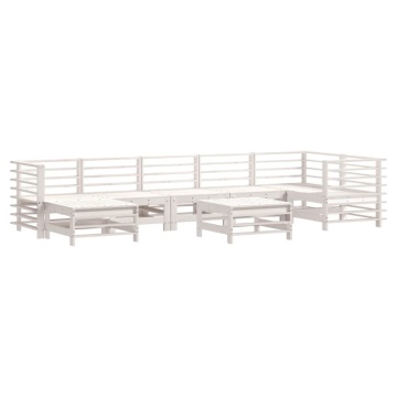 Set mobilier de grădină cu perne, 8 piese, alb, lemn masiv - Img 3
