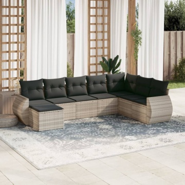Set mobilier de grădină cu perne, 8 piese gri deschis poliratan - Img 1