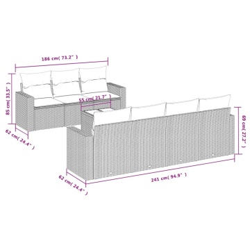 Set mobilier de grădină cu perne, 8 piese gri deschis poliratan - Img 3