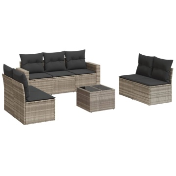 Set mobilier de grădină cu perne, 8 piese gri deschis poliratan - Img 2