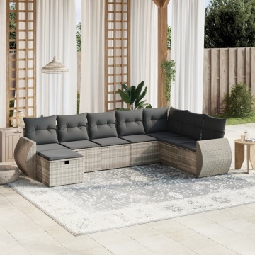 Set mobilier de grădină cu perne, 8 piese gri deschis poliratan - Img 1