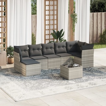 Set mobilier de grădină cu perne, 8 piese gri deschis poliratan - Img 1