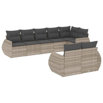 Set mobilier de grădină cu perne, 8 piese gri deschis poliratan - Img 2