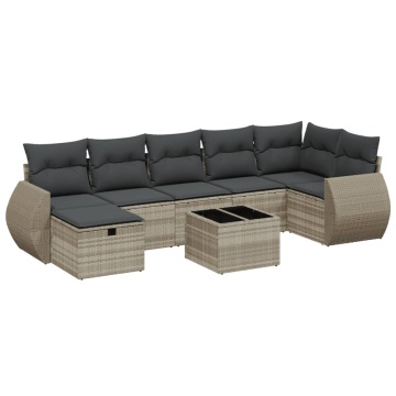 Set mobilier de grădină cu perne, 8 piese gri deschis poliratan - Img 2