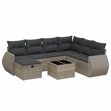Set mobilier de grădină cu perne, 8 piese gri deschis poliratan - Img 2