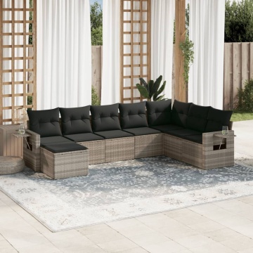 Set mobilier de grădină cu perne, 8 piese gri deschis poliratan - Img 1