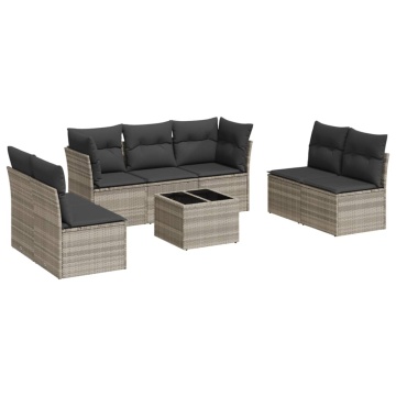 Set mobilier de grădină cu perne, 8 piese gri deschis poliratan - Img 2