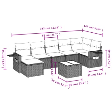Set mobilier de grădină cu perne, 8 piese gri deschis poliratan - Img 3