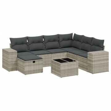 Set mobilier de grădină cu perne, 8 piese gri deschis poliratan - Img 2