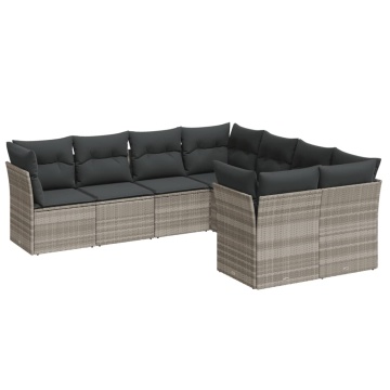 Set mobilier de grădină cu perne, 8 piese gri deschis poliratan - Img 2