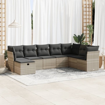 Set mobilier de grădină cu perne, 8 piese gri deschis poliratan - Img 1