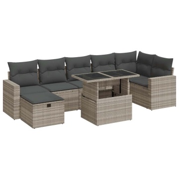 Set mobilier de grădină cu perne, 8 piese gri deschis poliratan - Img 2