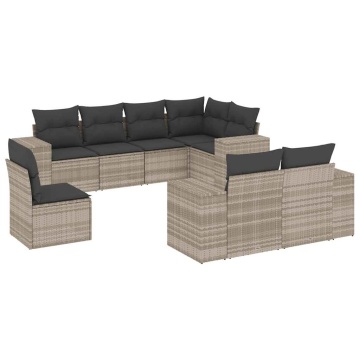 Set mobilier de grădină cu perne, 8 piese gri deschis poliratan - Img 2
