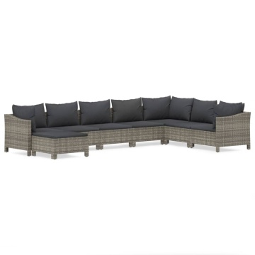 Set mobilier de grădină cu perne, 8 piese, gri, poliratan - Img 2