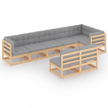 Set mobilier de grădină cu perne, 8 piese, lemn masiv de pin - Img 2