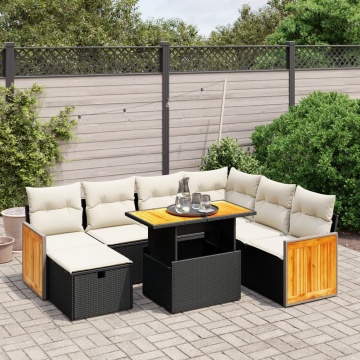 Set mobilier de grădină cu perne, 8 piese, negru, poliratan - Img 1