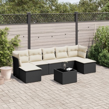 Set mobilier de grădină cu perne, 8 piese, negru, poliratan - Img 1