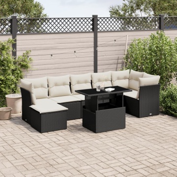 Set mobilier de grădină cu perne, 8 piese, negru, poliratan - Img 1