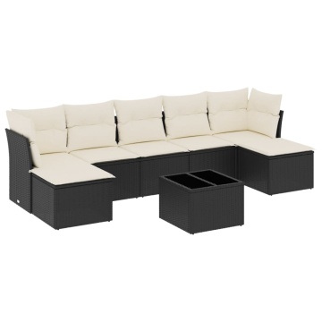 Set mobilier de grădină cu perne, 8 piese, negru, poliratan - Img 2