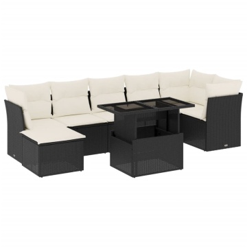 Set mobilier de grădină cu perne, 8 piese, negru, poliratan - Img 2