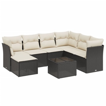 Set mobilier de grădină cu perne, 8 piese, negru, poliratan - Img 2