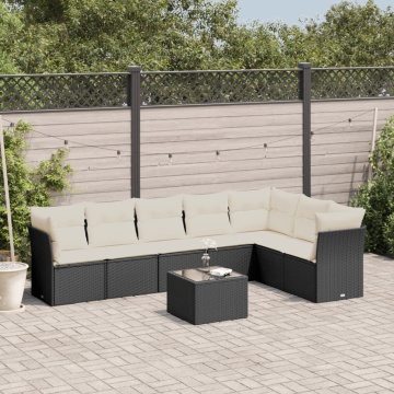 Set mobilier de grădină cu perne, 8 piese, negru, poliratan - Img 1