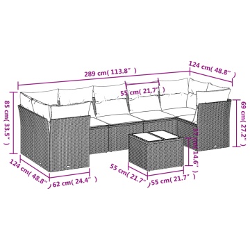 Set mobilier de grădină cu perne, 8 piese, negru, poliratan - Img 3